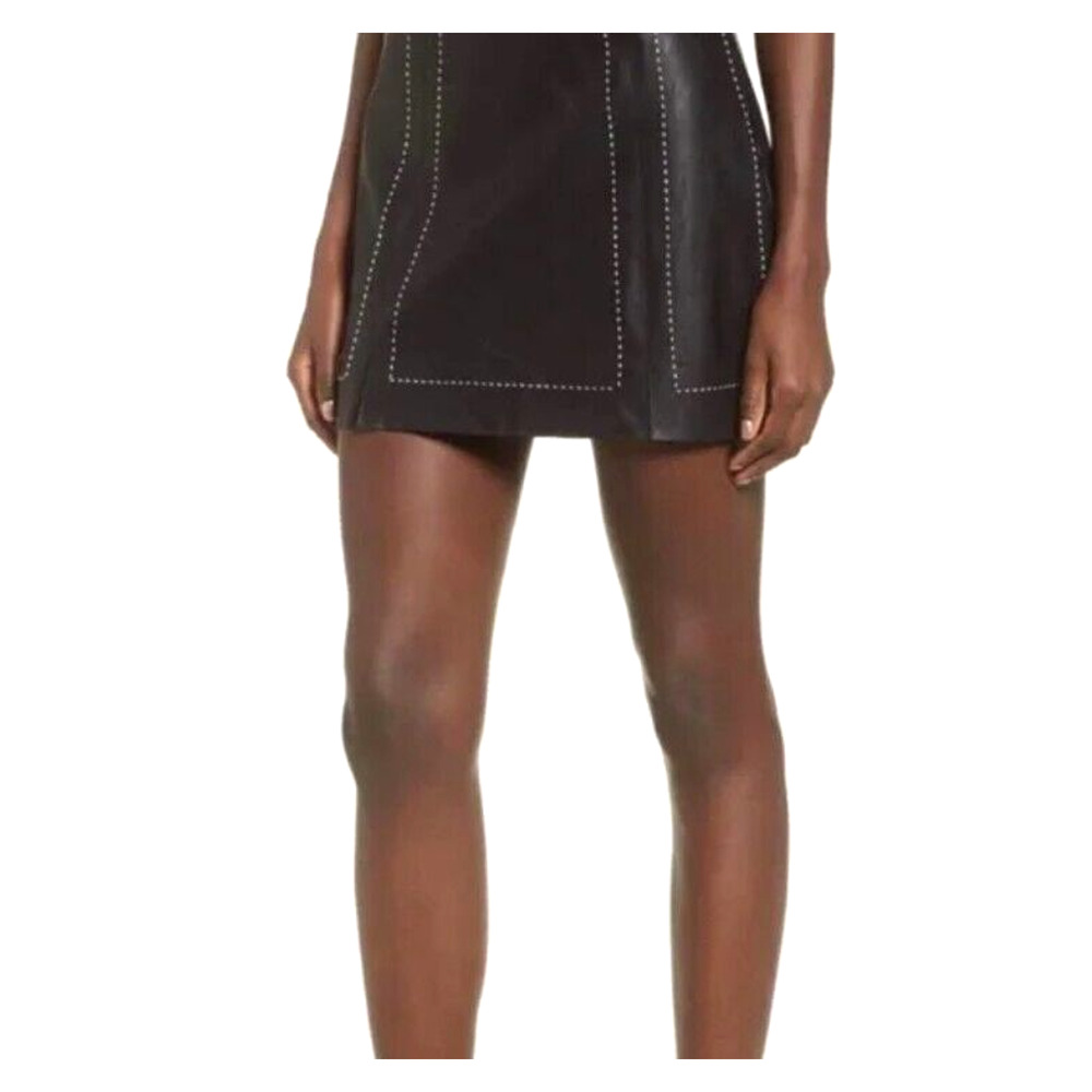 4Sienna Faux Leather Mini Skirt Size Small Black White Stitch Slit Front Short